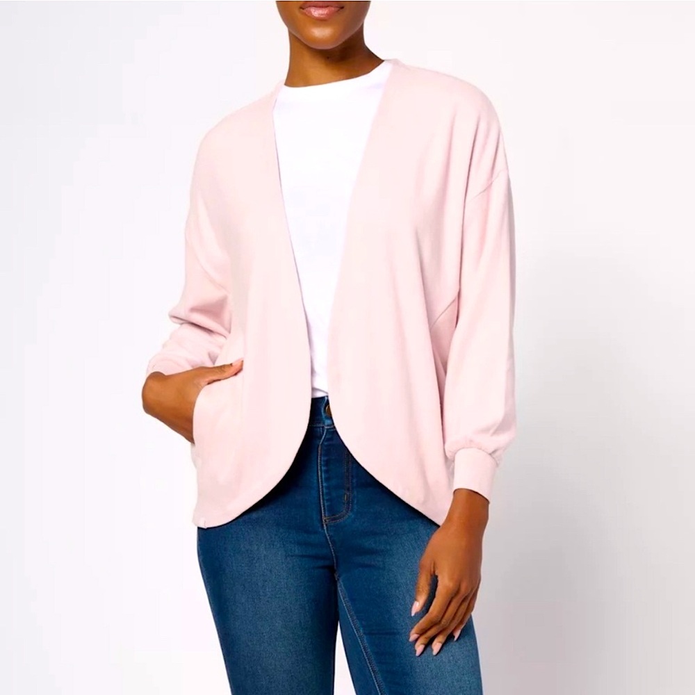 NWT Barefoot Dreams Malibu Collection Brushed Fleece Circle Cardigan Small Pink
